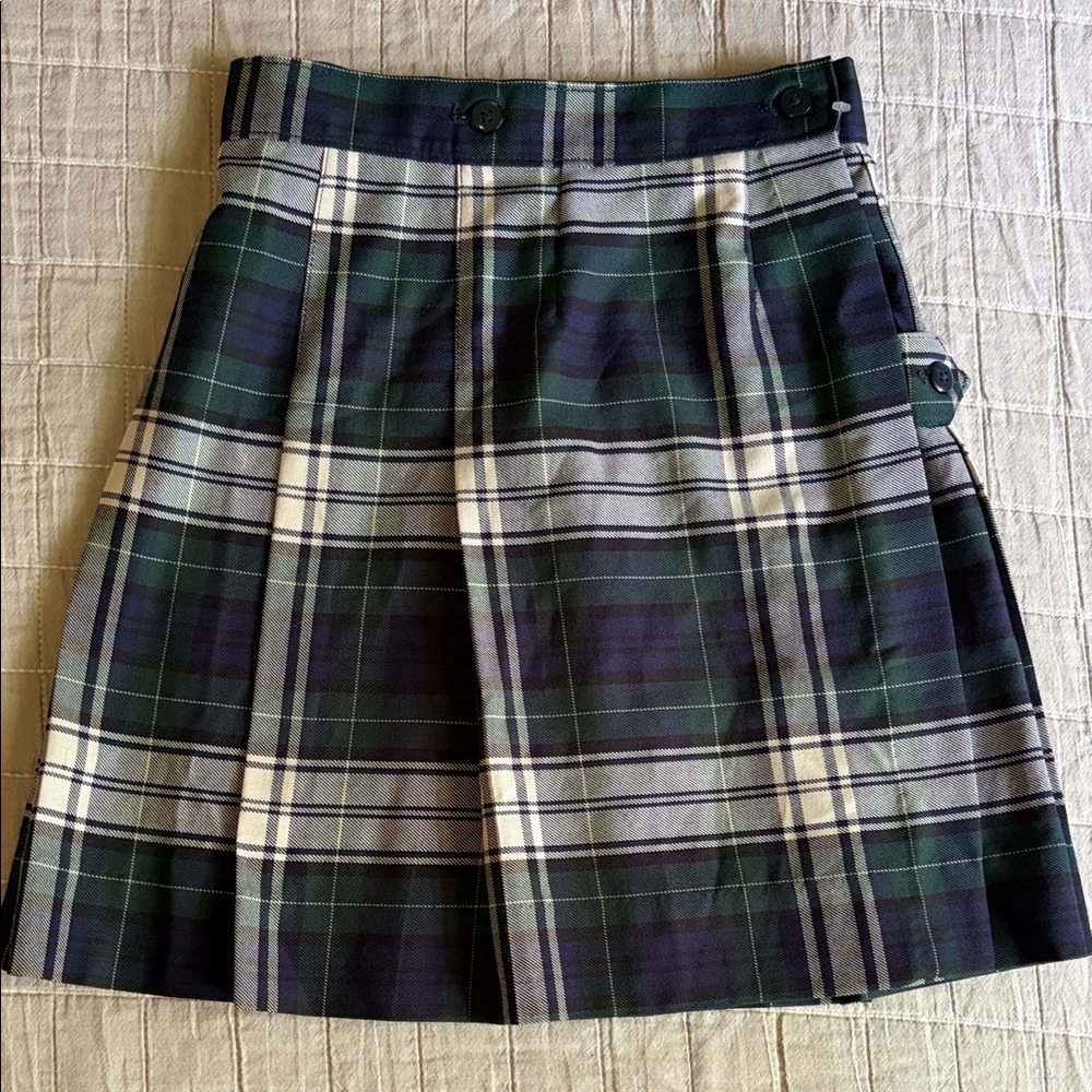 Plaid Pleated School Uniform Skirt in Green and Navy